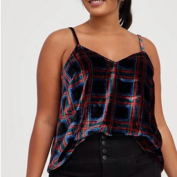 Torrid 1X Sophie Velvet Swing Cami Tank Green Red Blue - Picture 1 of 10